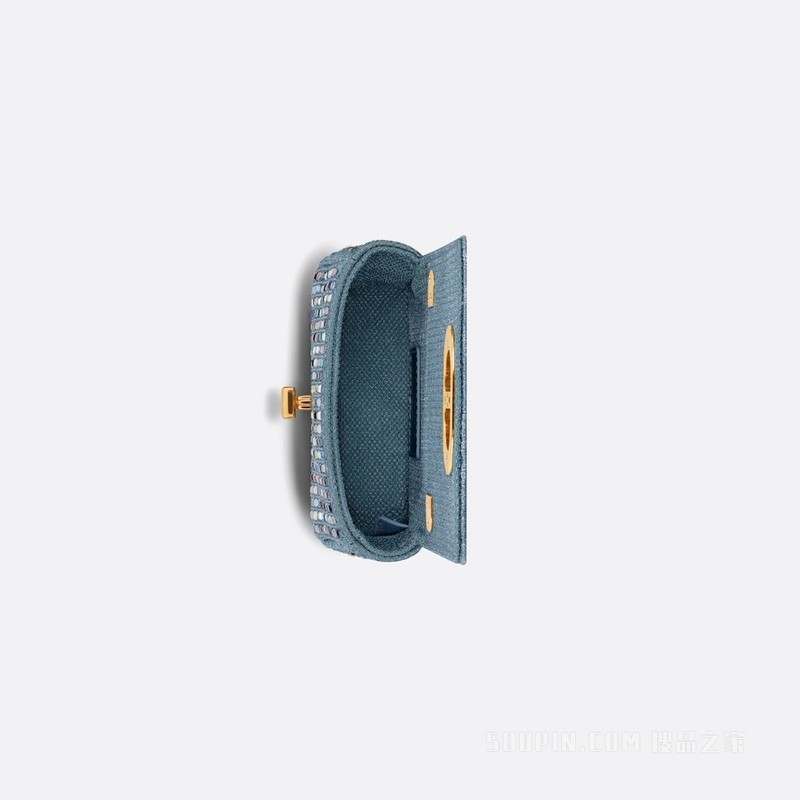 超迷你 Dior Caro 手袋 蓝色金属光泽帆布多色仿水晶刺绣