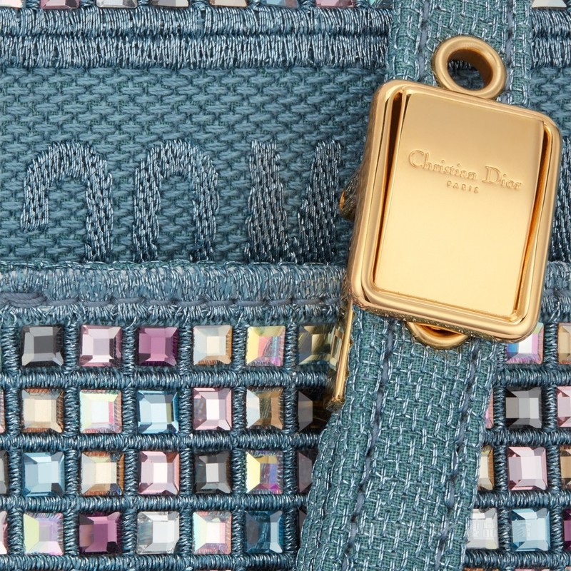 超迷你 Dior Caro 手袋 蓝色金属光泽帆布多色仿水晶刺绣