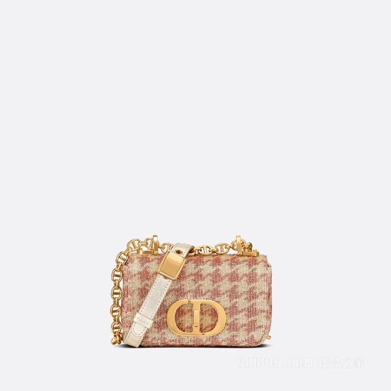 超迷你 Dior Caro 手袋 粉色金属光泽迷你珠饰千鸟格纹刺绣