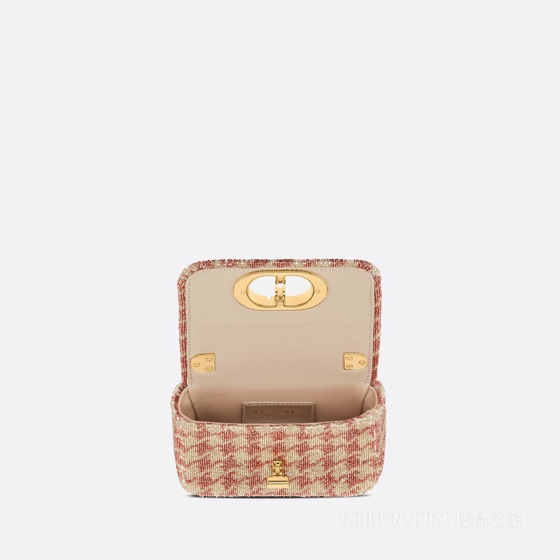 超迷你 Dior Caro 手袋 粉色金属光泽迷你珠饰千鸟格纹刺绣