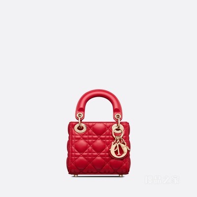 超迷你 Lady Dior 手袋 绯红色羊皮革藤格纹