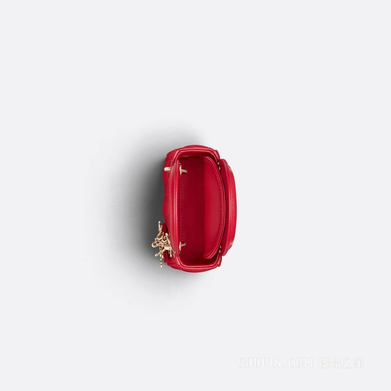 超迷你 Lady Dior 手袋 绯红色羊皮革藤格纹