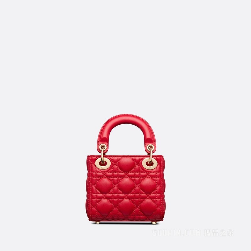 超迷你 Lady Dior 手袋 绯红色羊皮革藤格纹