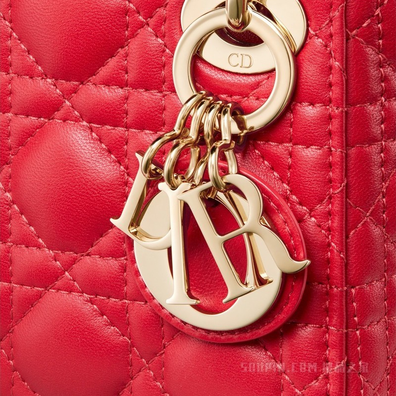 超迷你 Lady Dior 手袋 绯红色羊皮革藤格纹