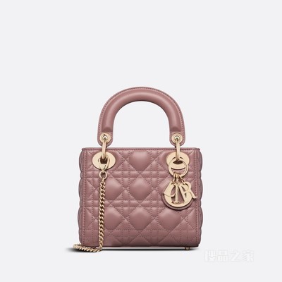 迷你 Lady Dior 手袋 牡丹粉色羊皮革藤格纹