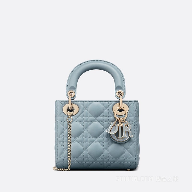 迷你 Lady Dior 手袋 云雾蓝羊皮革藤格纹