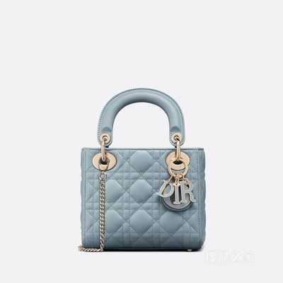 迷你 Lady Dior 手袋 云雾蓝羊皮革藤格纹