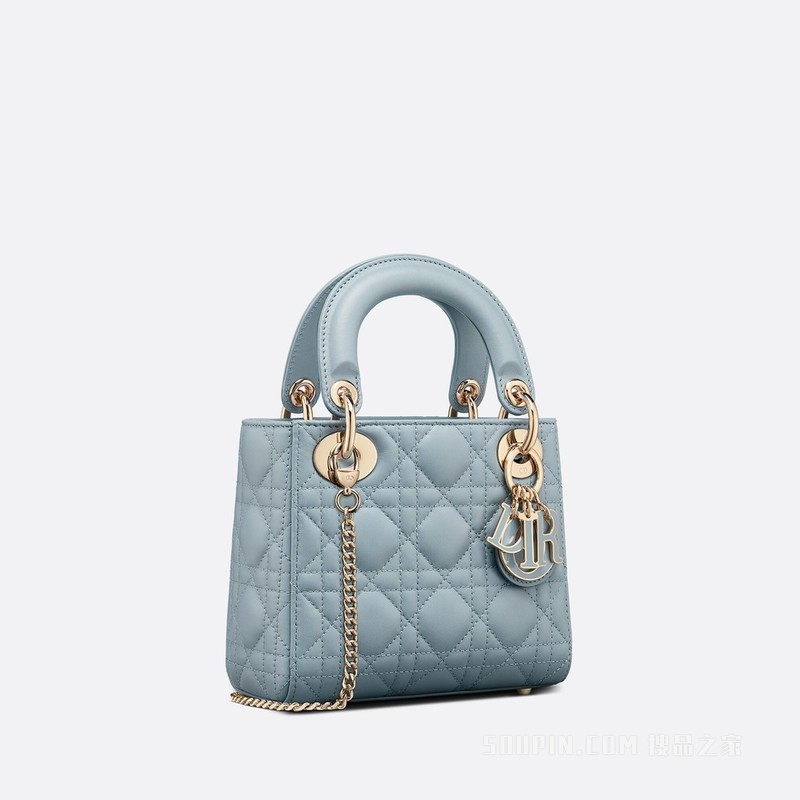 迷你 Lady Dior 手袋 云雾蓝羊皮革藤格纹
