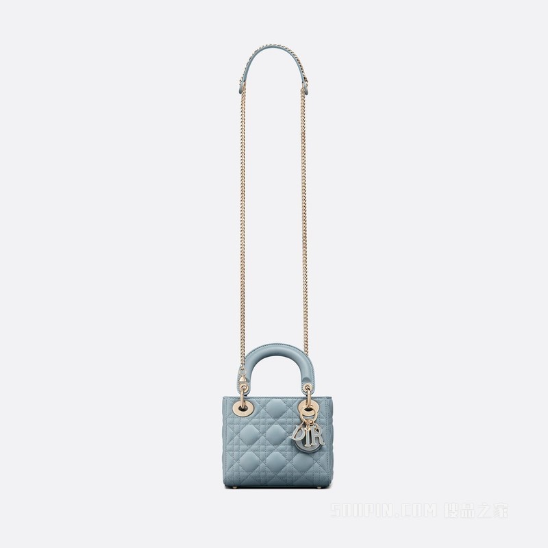 迷你 Lady Dior 手袋 云雾蓝羊皮革藤格纹