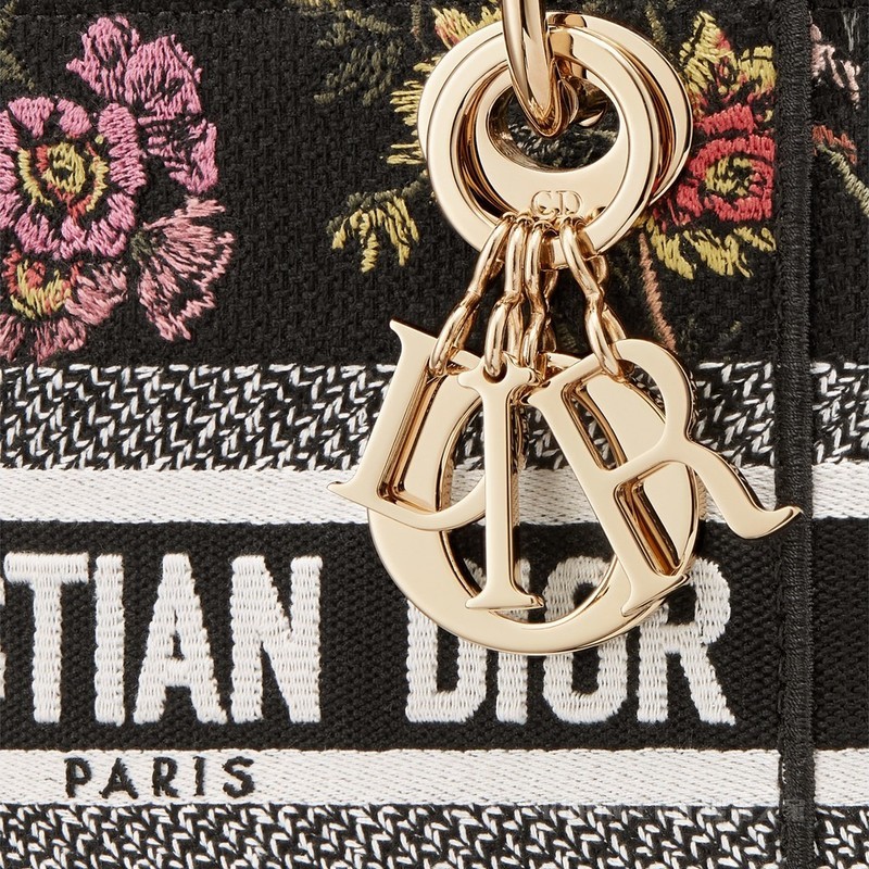 迷你 Lady D-Lite 手袋 黑色面料多色 Dior Jardin Botanique 图案刺绣