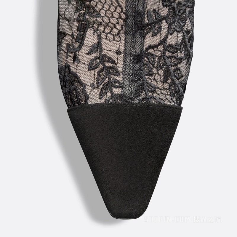 Dior Capture 带跟及踝靴 黑色透明网面和绒面革 Dior Roses 图案刺绣