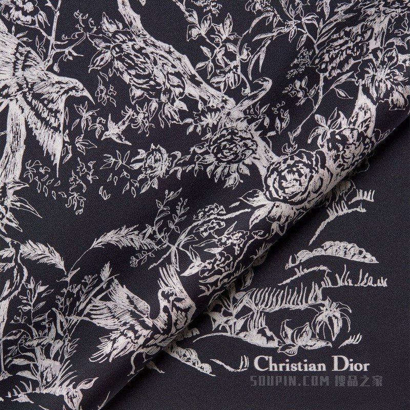Dior 印花方巾 55 厘米黑色和白色桑蚕丝斜纹面料 Dior Jardin d'Hiver 印花