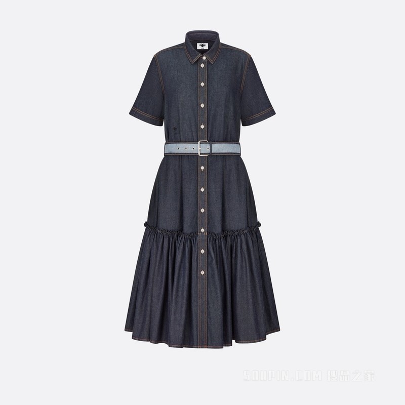 Denim Couture 衬衫式连衣裙 蓝色棉质牛仔布