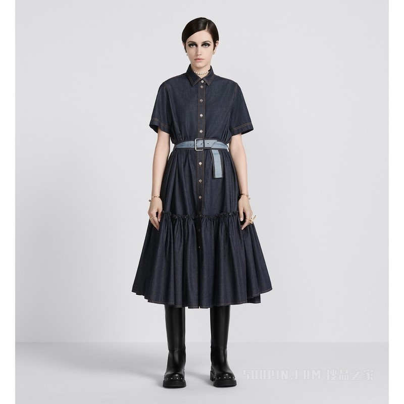 Denim Couture 衬衫式连衣裙 蓝色棉质牛仔布