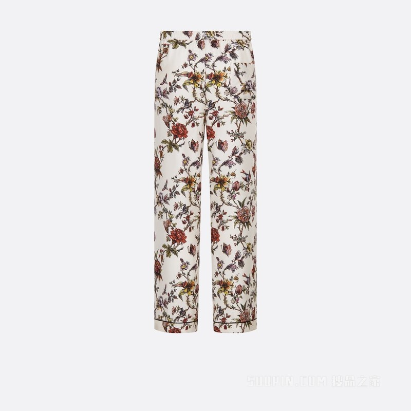 Dior Chez Moi 长裤 米白色桑蚕丝斜纹面料多色 Dior Jardin Botanique 图案