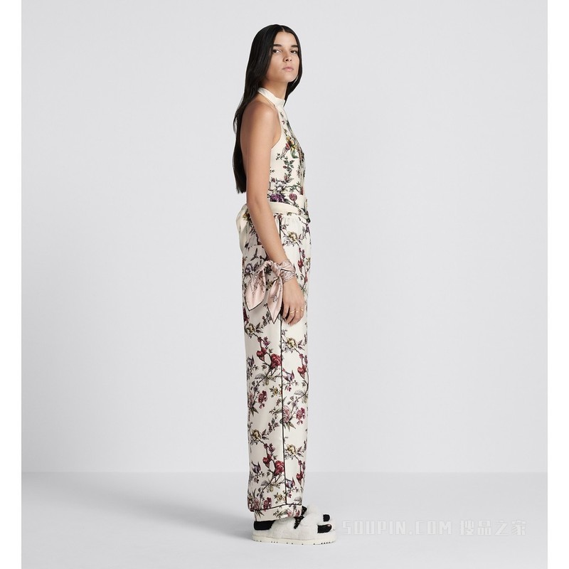 Dior Chez Moi 长裤 米白色桑蚕丝斜纹面料多色 Dior Jardin Botanique 图案