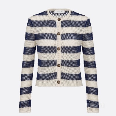 Dior Marinière 开衫 海军蓝色和白色棉质针织面料镂空效果