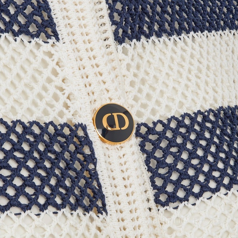 Dior Marinière 开衫 海军蓝色和白色棉质针织面料镂空效果