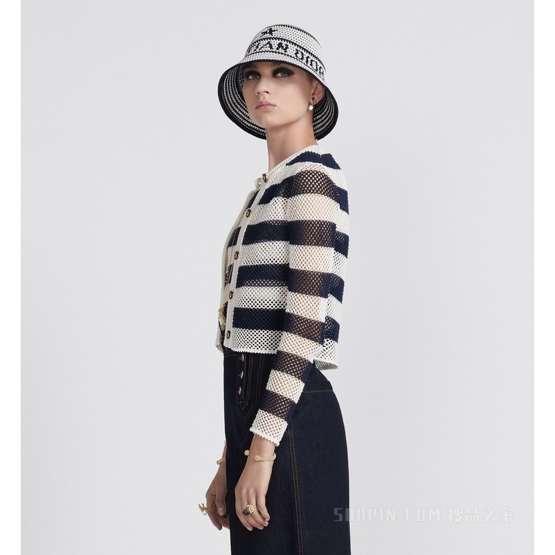 Dior Marinière 开衫 海军蓝色和白色棉质针织面料镂空效果