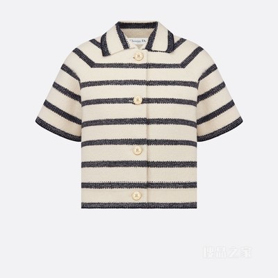 Dior Marinière 短袖夹克 海军蓝色和米白色棉质混纺科技针织面料 D-Stripes 图案