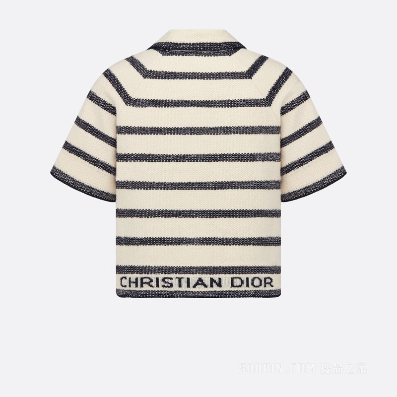 Dior Marinière 短袖夹克 海军蓝色和米白色棉质混纺科技针织面料 D-Stripes 图案