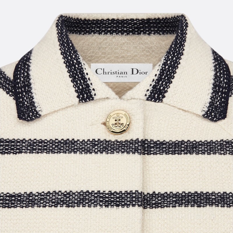 Dior Marinière 短袖夹克 海军蓝色和米白色棉质混纺科技针织面料 D-Stripes 图案