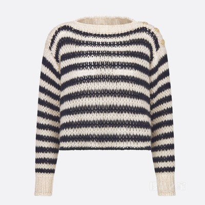 Dior Marinière 针织衫 海军蓝色和米白色羊驼毛混纺针织面料 D-Stripes 图案