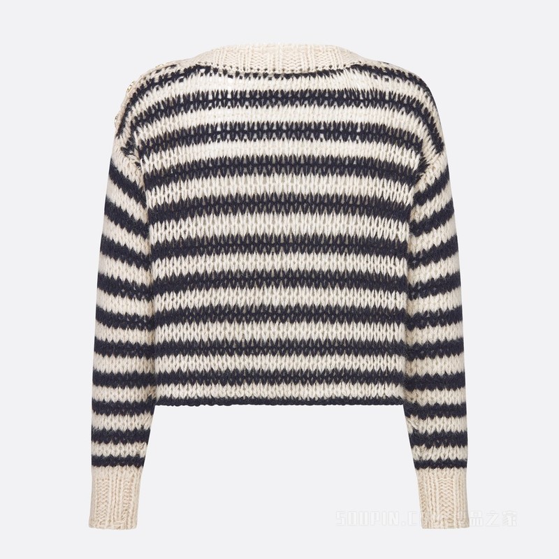 Dior Marinière 针织衫 海军蓝色和米白色羊驼毛混纺针织面料 D-Stripes 图案