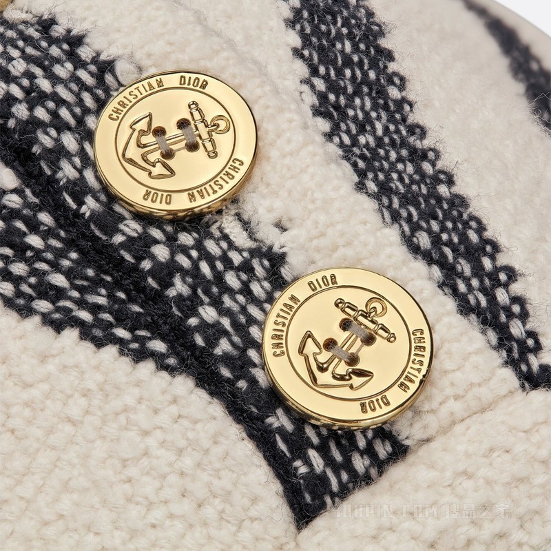 Dior 水手风短款连衣裙 海军蓝色和米白色棉质混纺科技针织面料 D-Stripes 图案