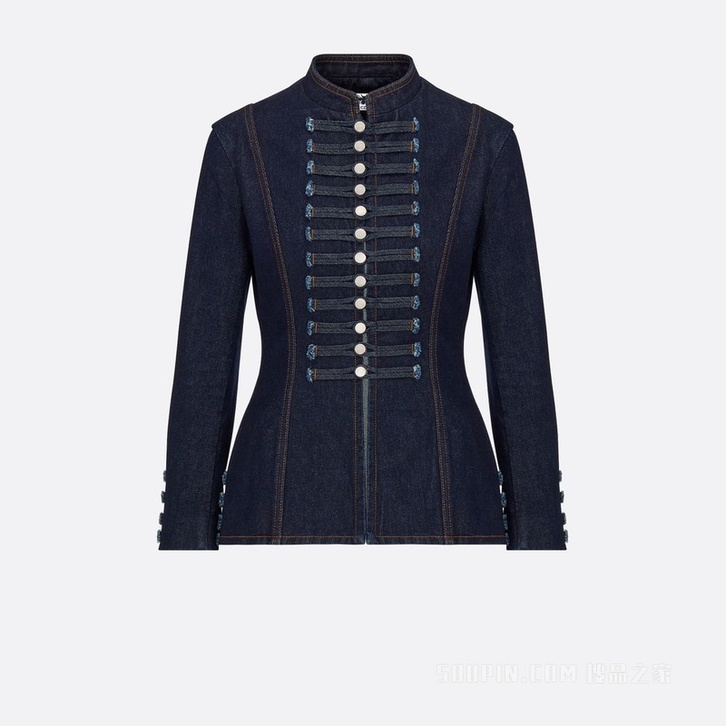 勃兰登堡风格修身剪裁西装外套 蓝色棉质牛仔布