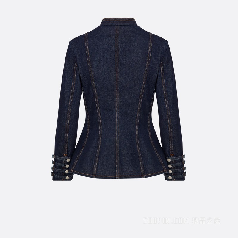 勃兰登堡风格修身剪裁西装外套 蓝色棉质牛仔布