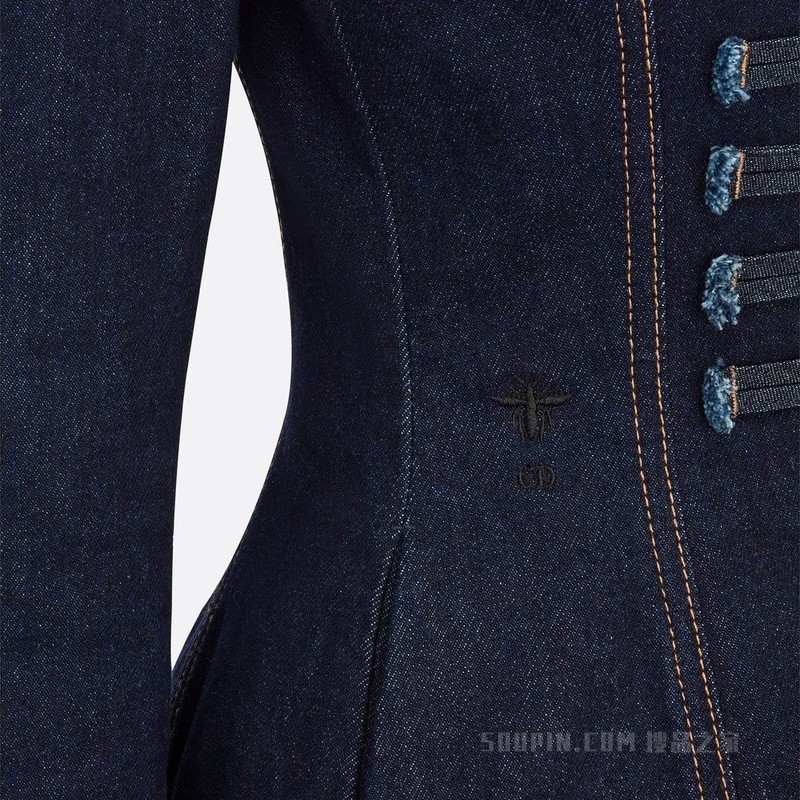 勃兰登堡风格修身剪裁西装外套 蓝色棉质牛仔布