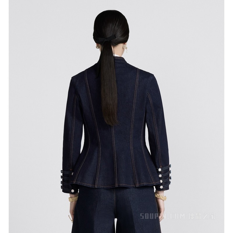 勃兰登堡风格修身剪裁西装外套 蓝色棉质牛仔布