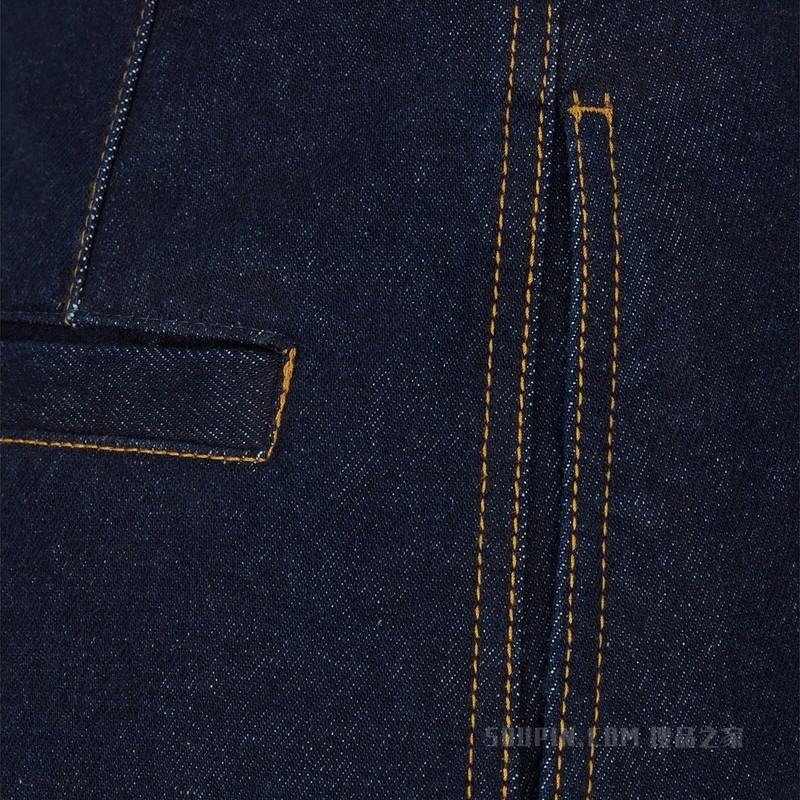 喇叭形九分牛仔裤 蓝色棉质牛仔布