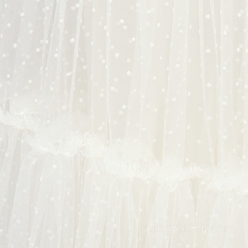 喇叭形半裙 米白色小花薄洋纱