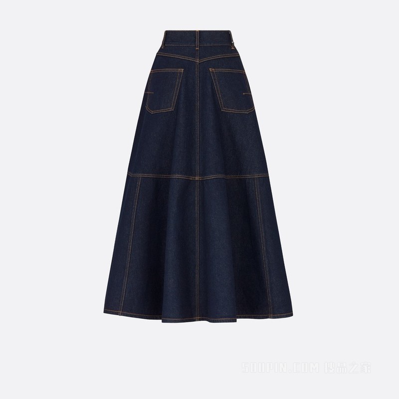 喇叭形半裙 蓝色棉质牛仔布
