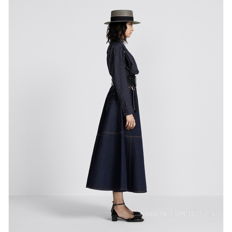 喇叭形半裙 蓝色棉质牛仔布