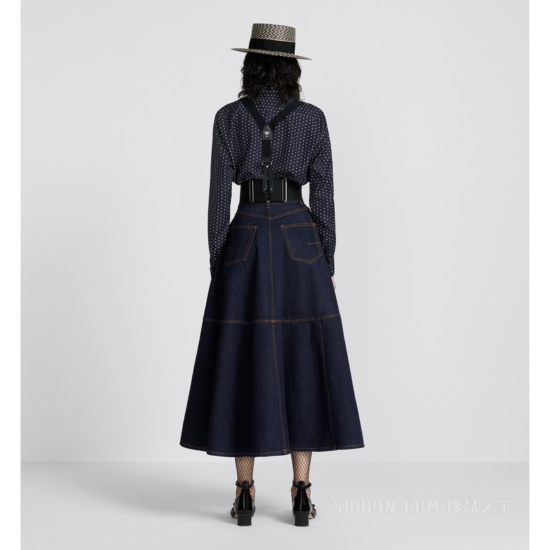 喇叭形半裙 蓝色棉质牛仔布