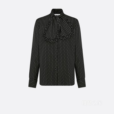 宽领结衬衫 黑色桑蚕丝面料白色 Dior Dots 图案