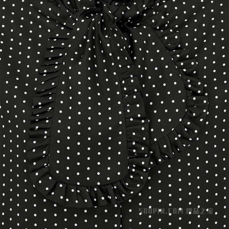 宽领结衬衫 黑色桑蚕丝面料白色 Dior Dots 图案