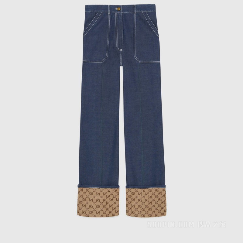 GG翻边牛仔裤 蓝色