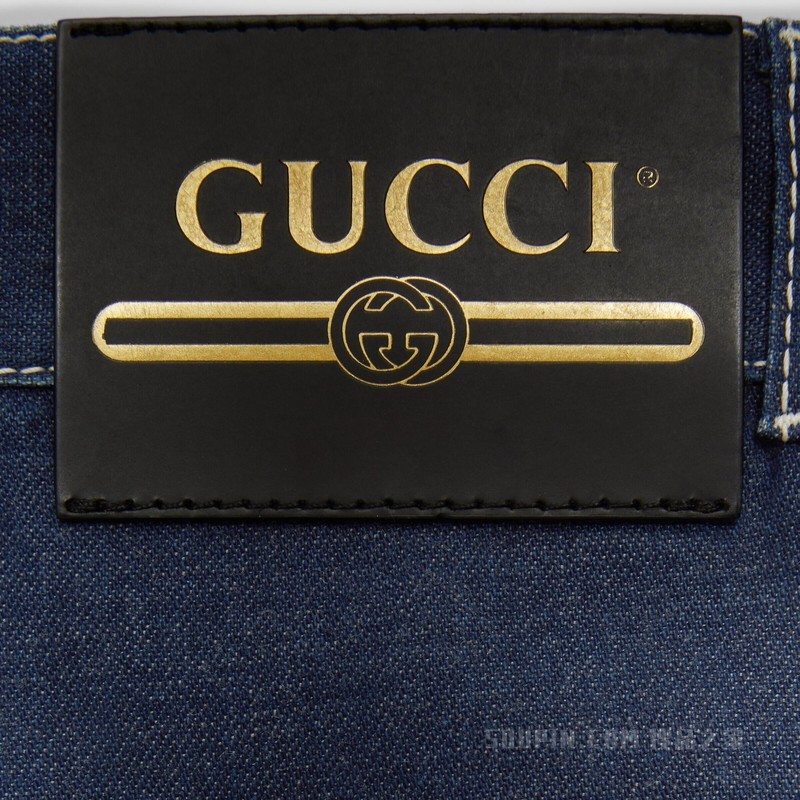 GG翻边牛仔裤 蓝色