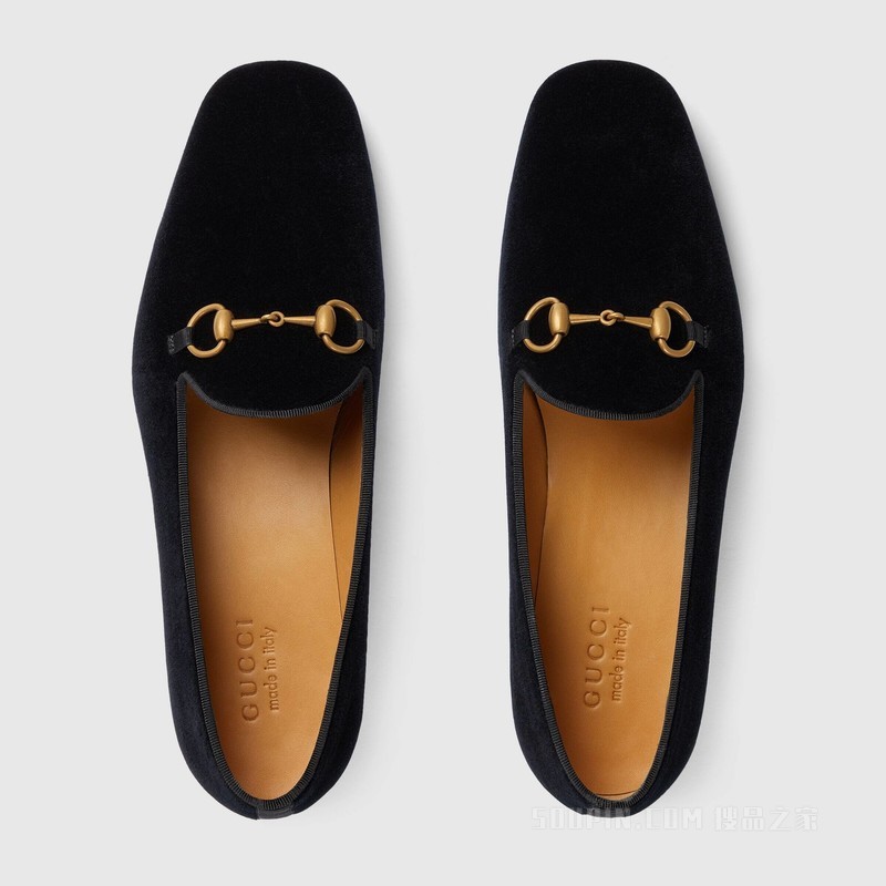 男士饰马衔扣乐福鞋 黑色天鹅绒