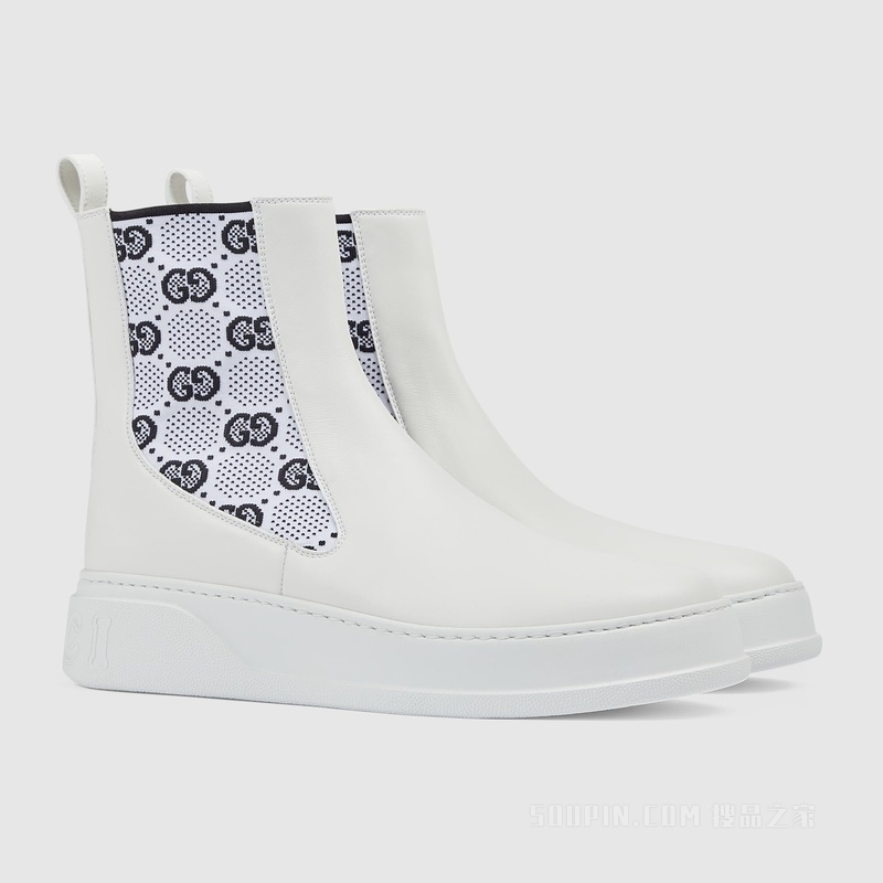 男士GG针织短靴 白色皮革