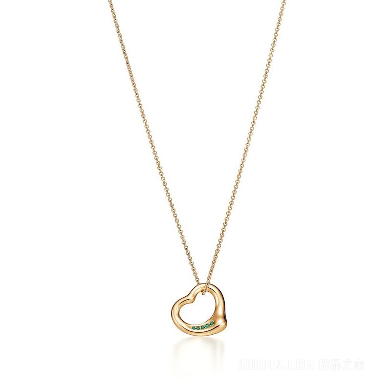 Elsa Peretti® 系列 18K 黄金镶嵌祖母绿 Open Heart 项链，16 毫米