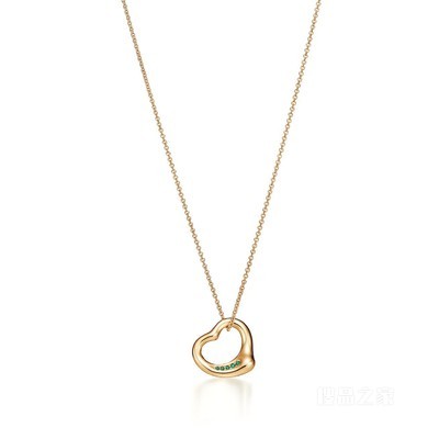 Elsa Peretti® 系列 18K 黄金镶嵌祖母绿 Open Heart 项链,16 毫米