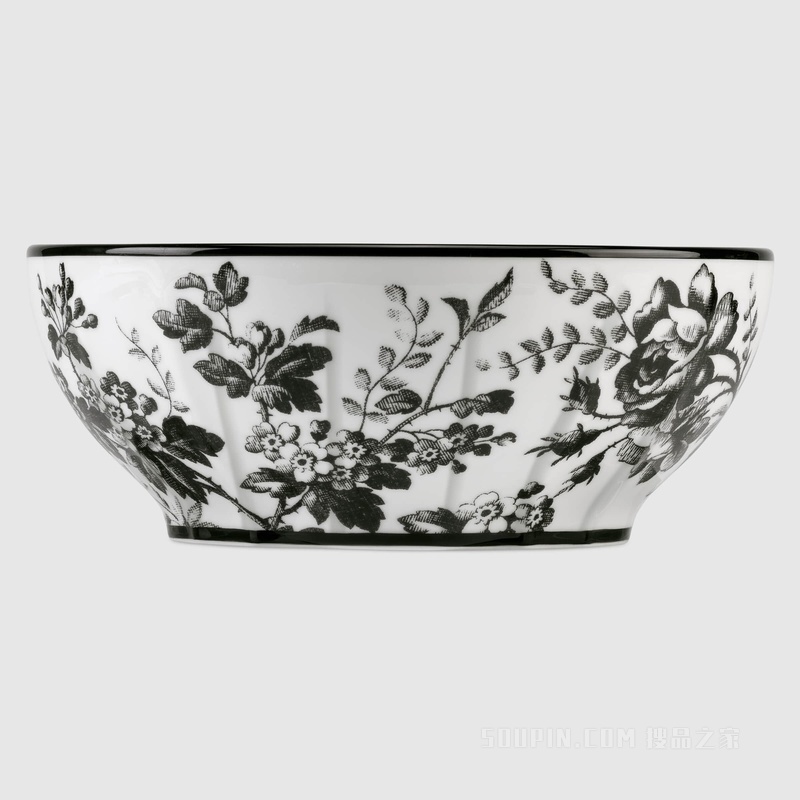腊叶印花沙拉碗 黑色和白色瓷质