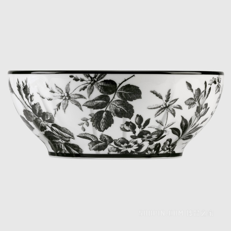 腊叶印花沙拉碗 黑色和白色瓷质