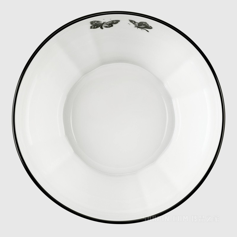 腊叶印花沙拉碗 黑色和白色瓷质