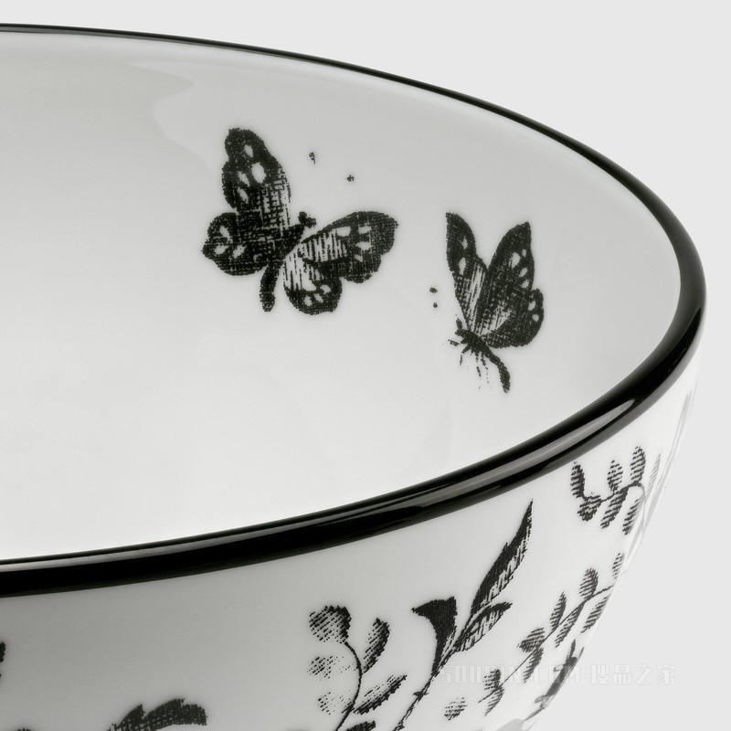 腊叶印花沙拉碗 黑色和白色瓷质